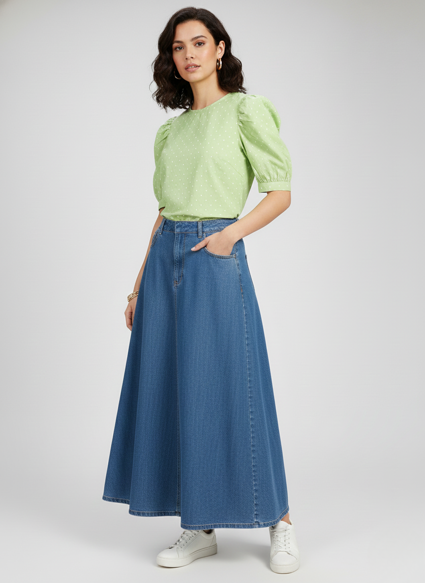 Levi’s Women’s Green Polka Dot Puff Sleeve Top | Stylish Casual Short Sleeve Blouse