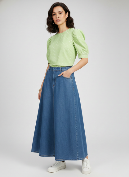 Levi’s Women’s Green Polka Dot Puff Sleeve Top | Stylish Casual Short Sleeve Blouse