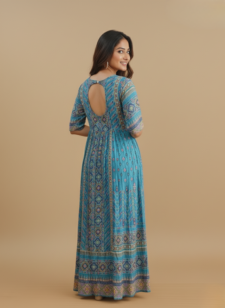 Label by Ritu Kumar Teal Kutch Print Long Dress