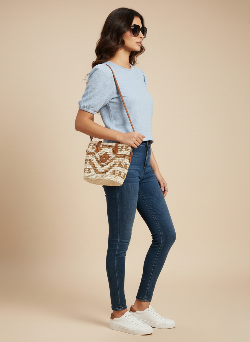 Levi’s Women’s Light Blue Textured Puff Sleeve Top | Casual Stylish Short Sleeve Blouse
