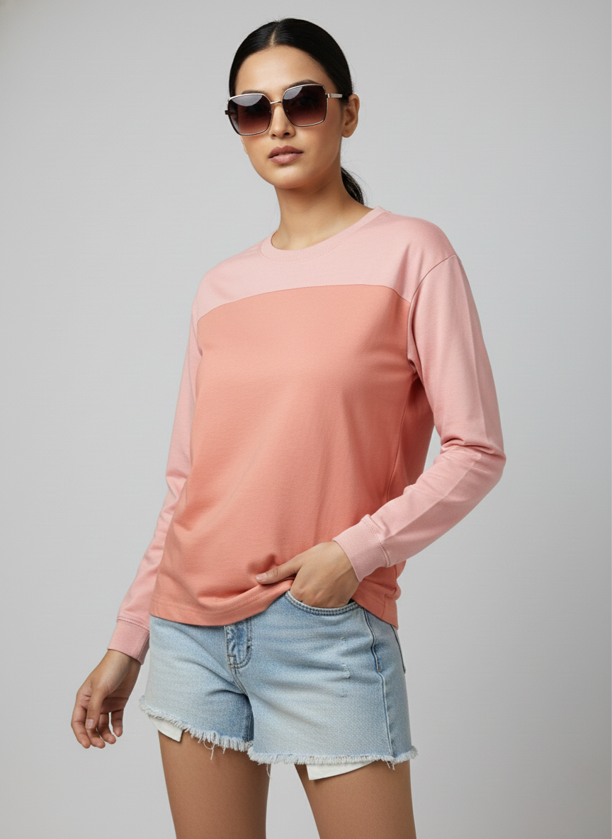 Levi’s x Deepika Padukone Women’s Pink Colorblock Long Sleeve Top | Oversized Casual Tee