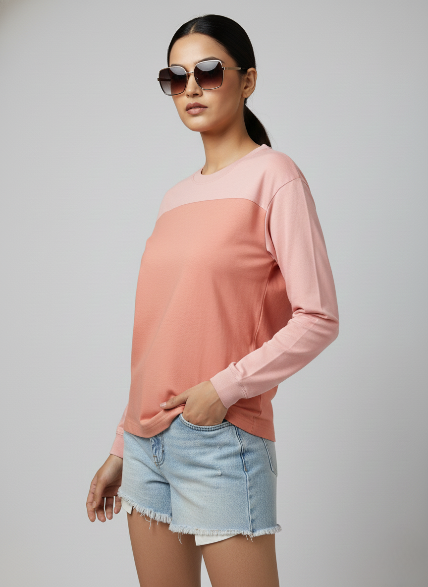 Levi’s x Deepika Padukone Women’s Pink Colorblock Long Sleeve Top | Oversized Casual Tee