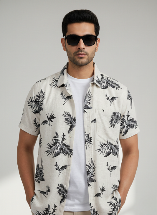 H&M Tropical Leaf Print Shirt (WHITE)