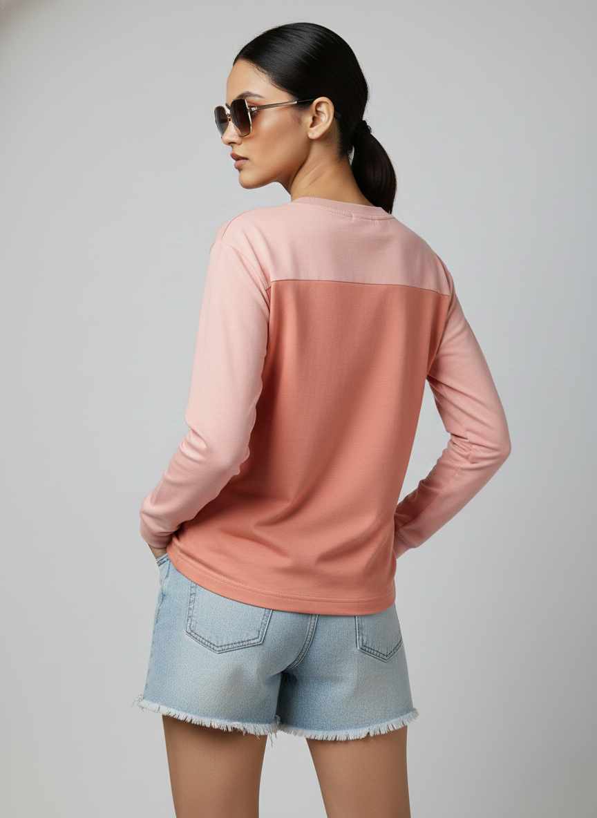 Levi’s x Deepika Padukone Women’s Pink Colorblock Long Sleeve Top | Oversized Casual Tee