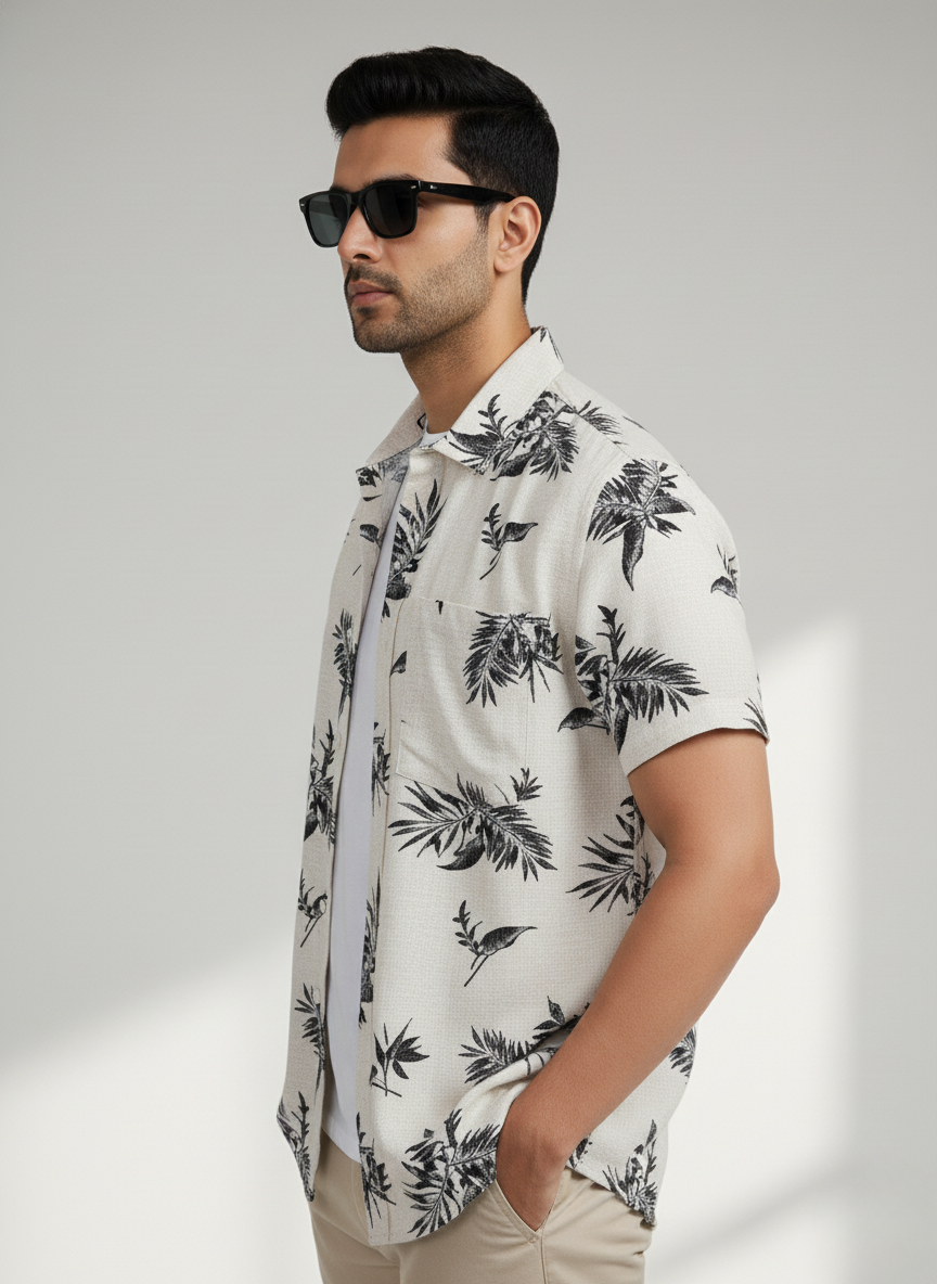 H&M Tropical Leaf Print Shirt (WHITE)