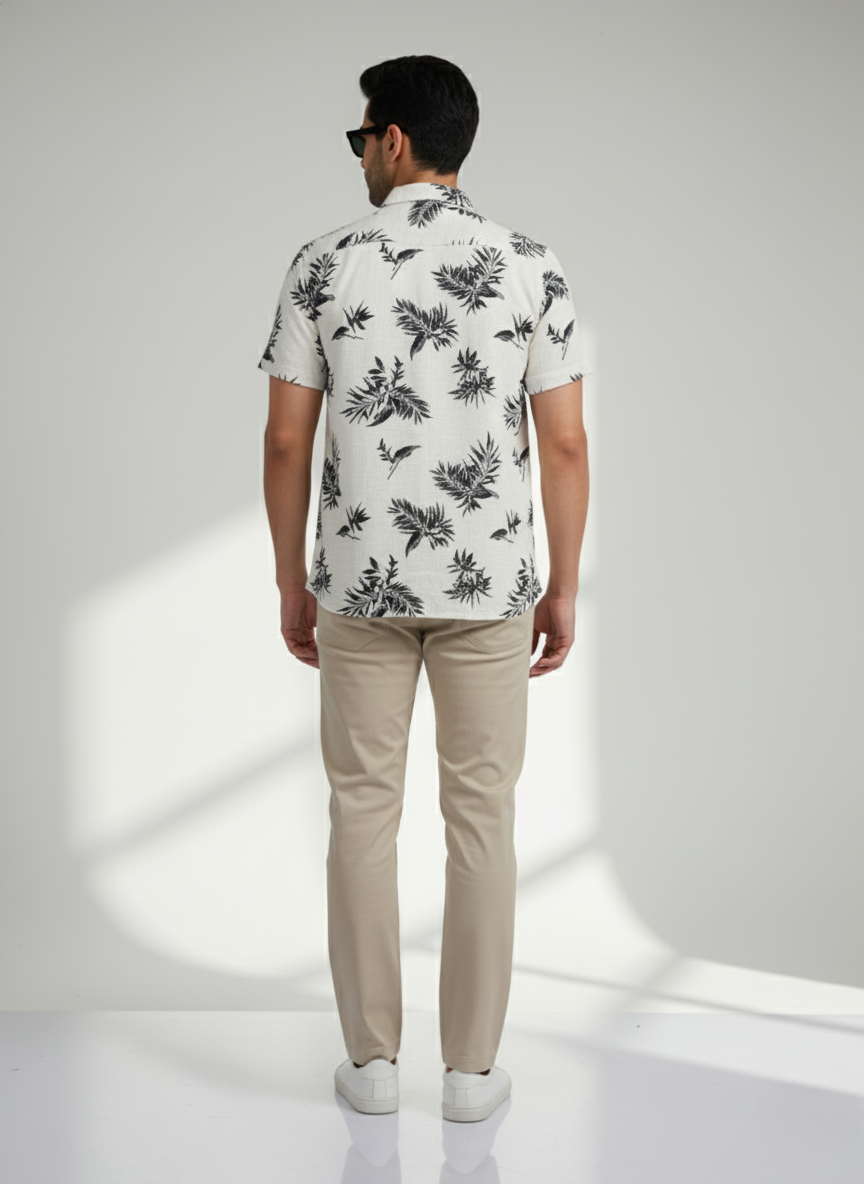 H&M Tropical Leaf Print Shirt (WHITE)