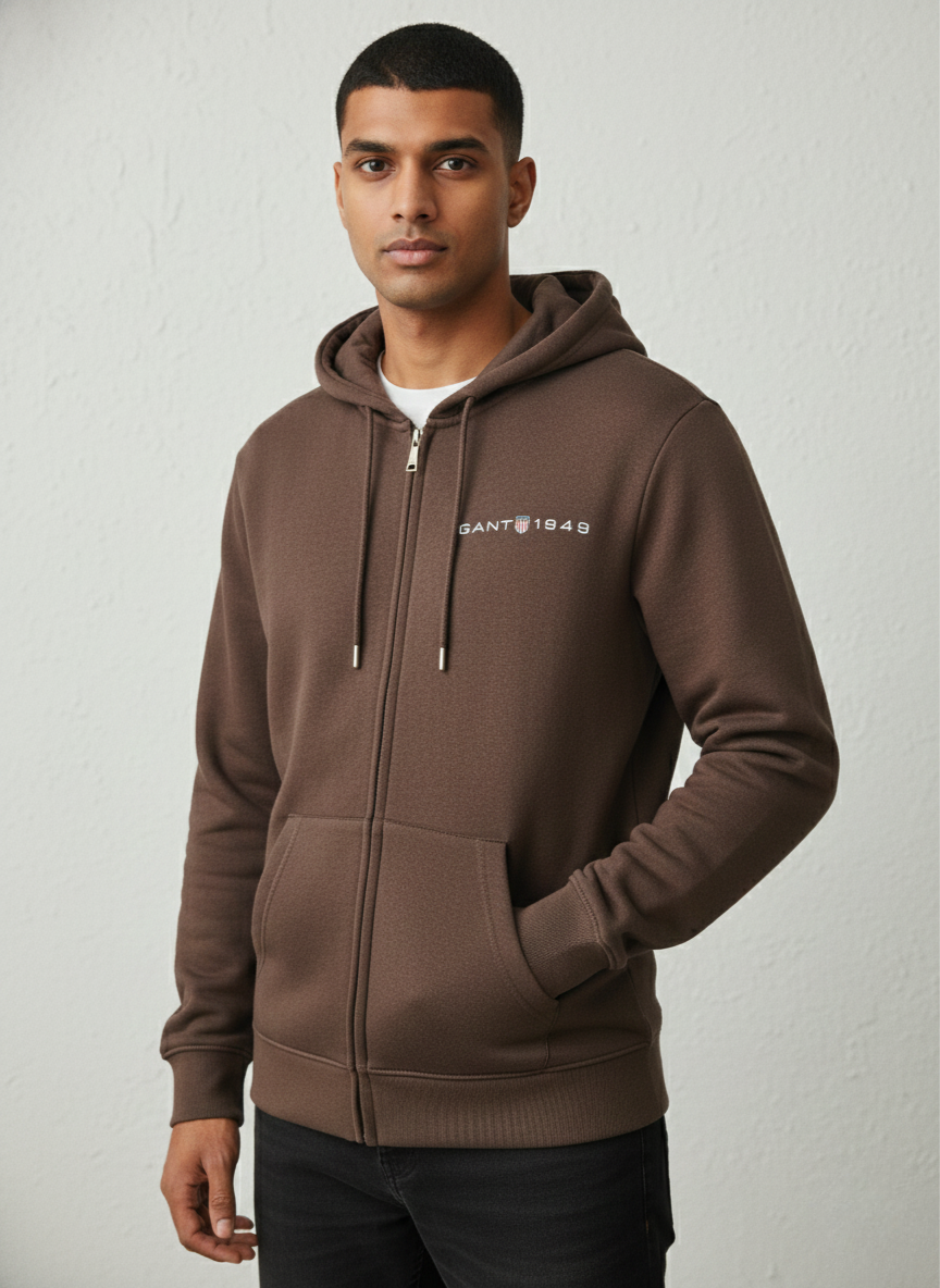 GANT Men’s Coffee Brown Zip-Up Hooded Sweatshirt