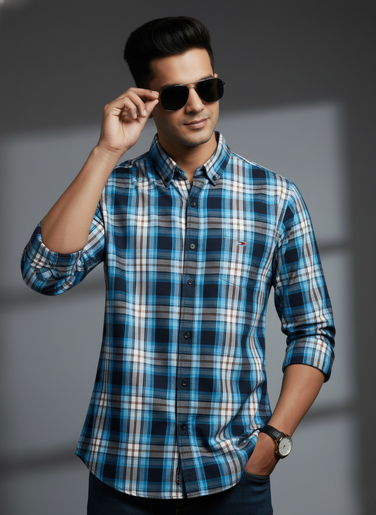 Tommy Hilfiger Men’s Blue Checked Casual Shirt