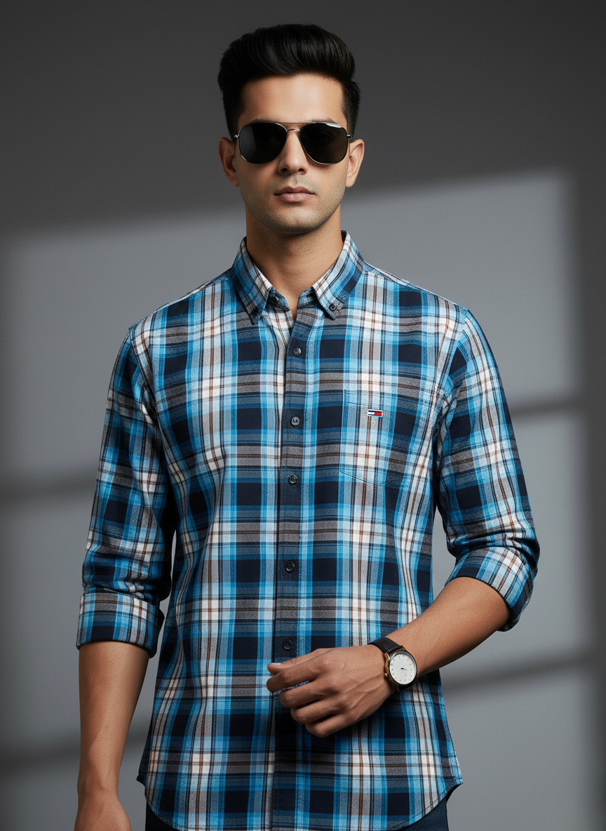 Tommy Hilfiger Men’s Blue Checked Casual Shirt