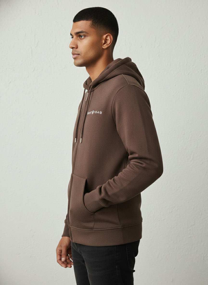 GANT Men’s Coffee Brown Zip-Up Hooded Sweatshirt