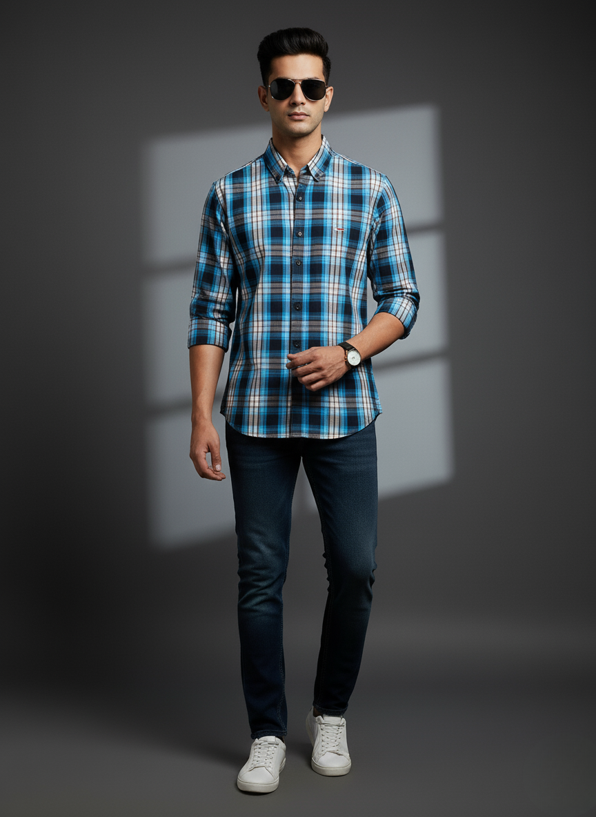 Tommy Hilfiger Men’s Blue Checked Casual Shirt