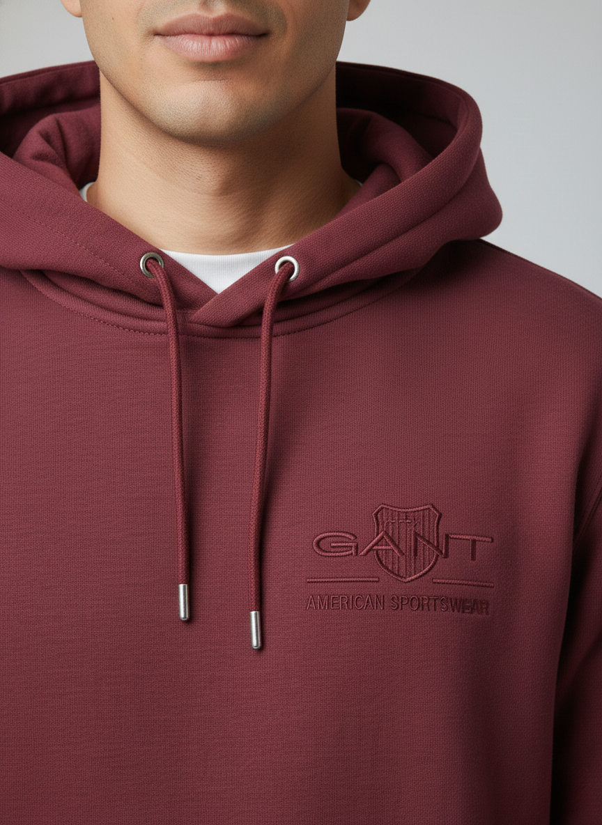 GANT Men’s Maroon Zip-Up Hooded Sweatshirt