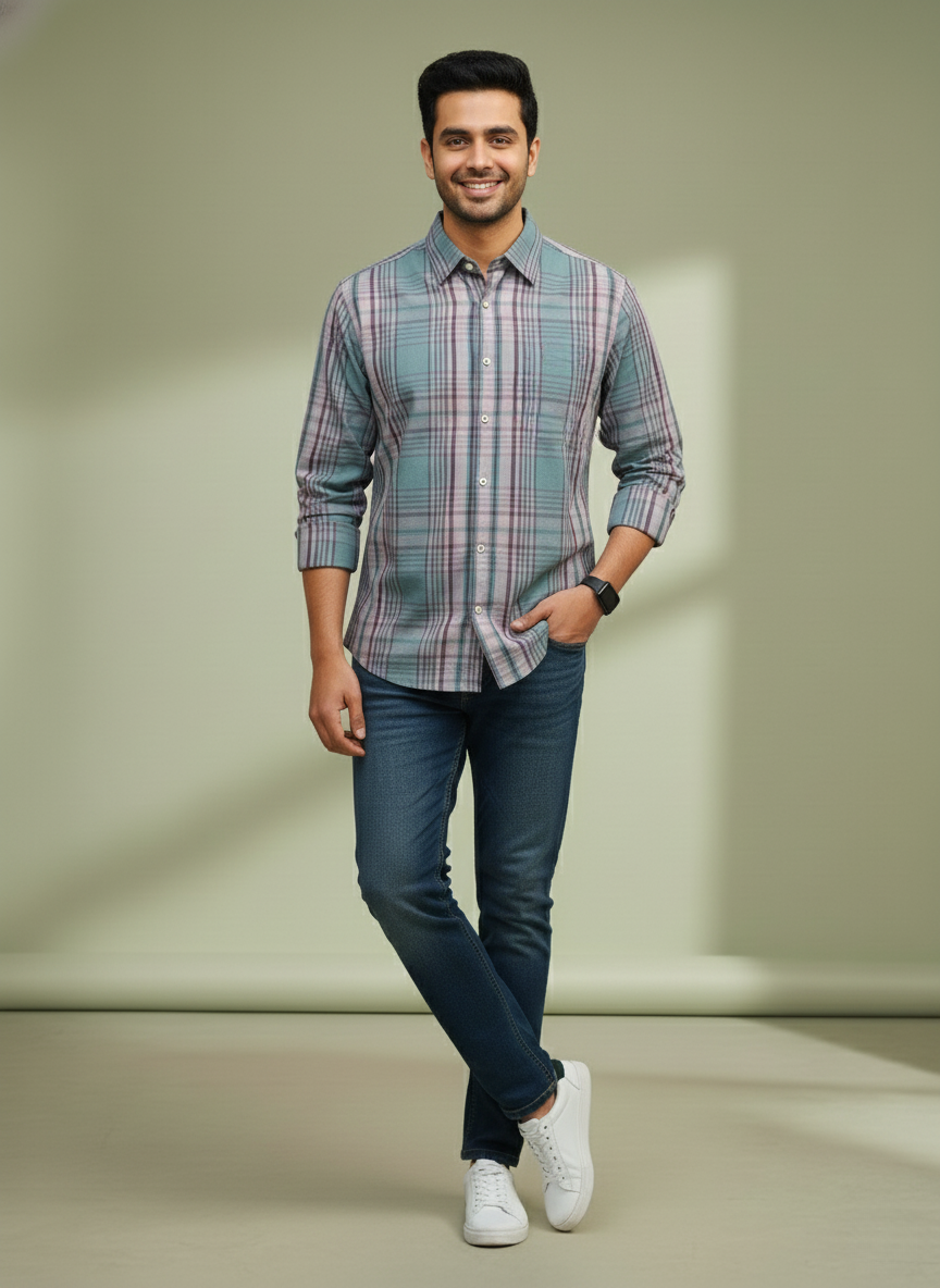 Rare Rabbit Men's Purple Checked Shirt