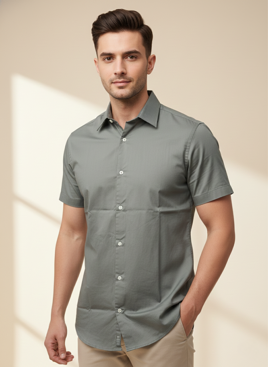 Rare Rabbit Men’s Olive Green Slim Fit Half Sleeve Shirt