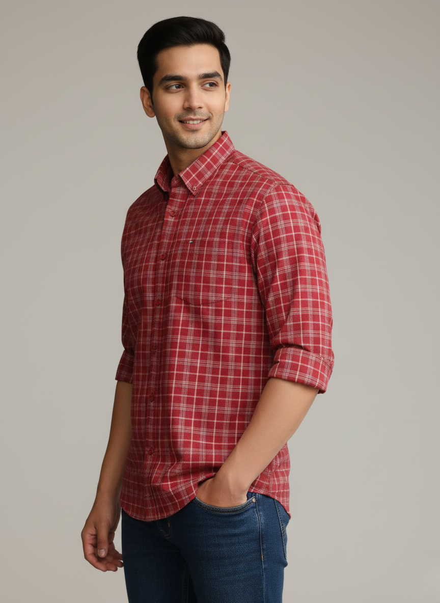 Tommy Hilfiger Men's Checked Shirt (Maroon)