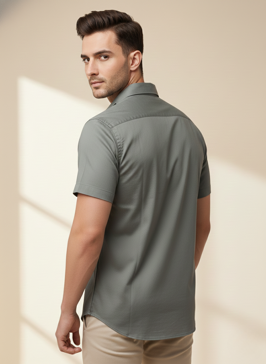 Rare Rabbit Men’s Olive Green Slim Fit Half Sleeve Shirt