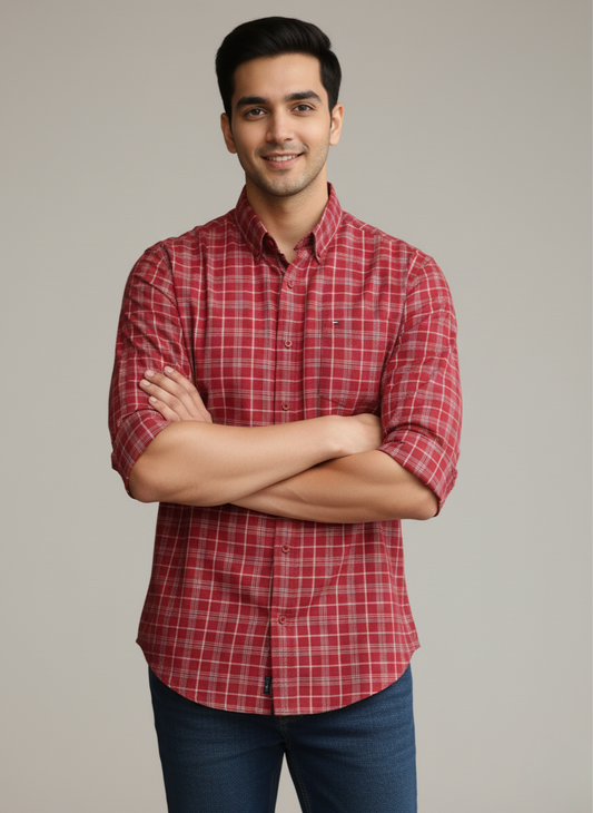 Tommy Hilfiger Men's Checked Shirt (Maroon)