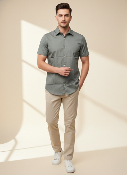 Rare Rabbit Men’s Olive Green Slim Fit Half Sleeve Shirt