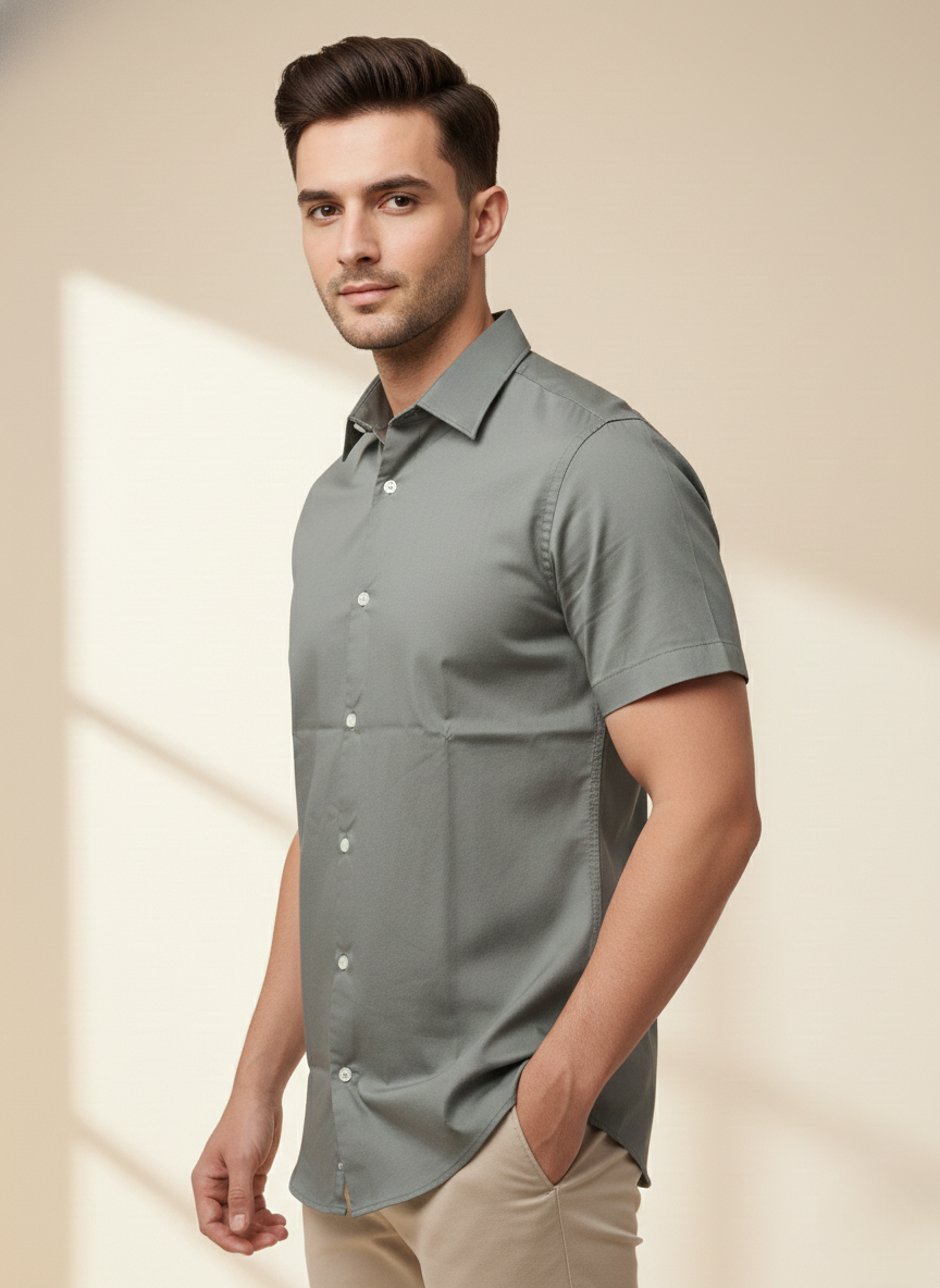 Rare Rabbit Men’s Olive Green Slim Fit Half Sleeve Shirt