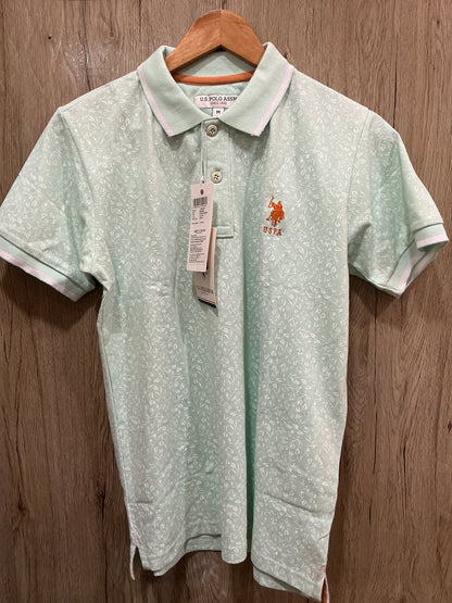 U.S. Polo Assn. Men’s Mint Green All-Over Print Polo T-Shirt | Premium Cotton Casual Fit