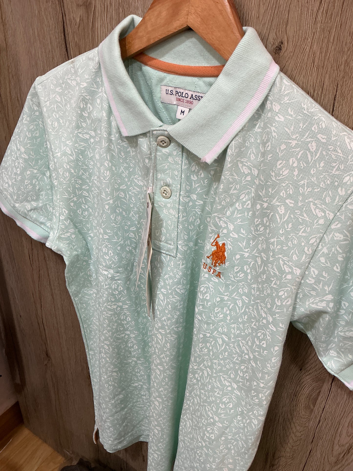 U.S. Polo Assn. Men’s Mint Green All-Over Print Polo T-Shirt | Premium Cotton Casual Fit