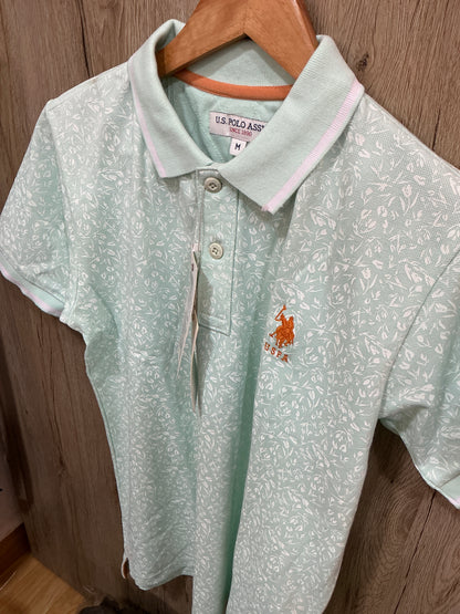U.S. Polo Assn. Men’s Mint Green All-Over Print Polo T-Shirt | Premium Cotton Casual Fit