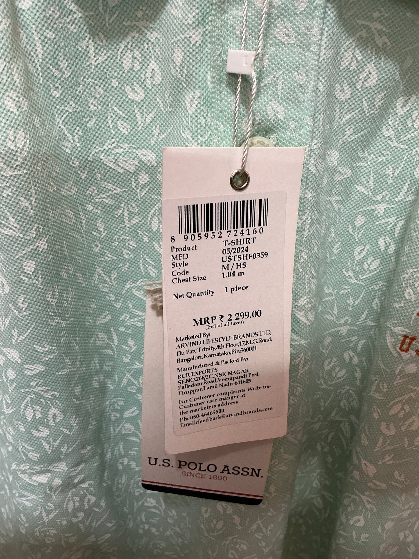U.S. Polo Assn. Men’s Mint Green All-Over Print Polo T-Shirt | Premium Cotton Casual Fit