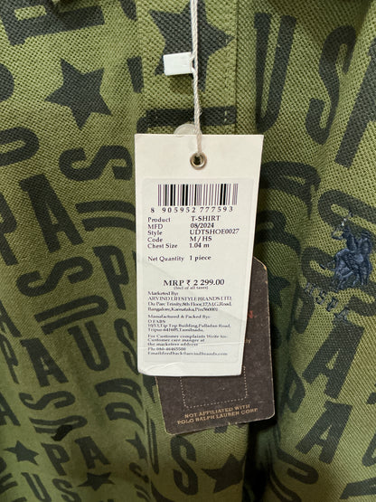 U.S. Polo Assn. Men’s Olive Green All-Over Logo Print Polo T-Shirt | Cotton Casual Fit