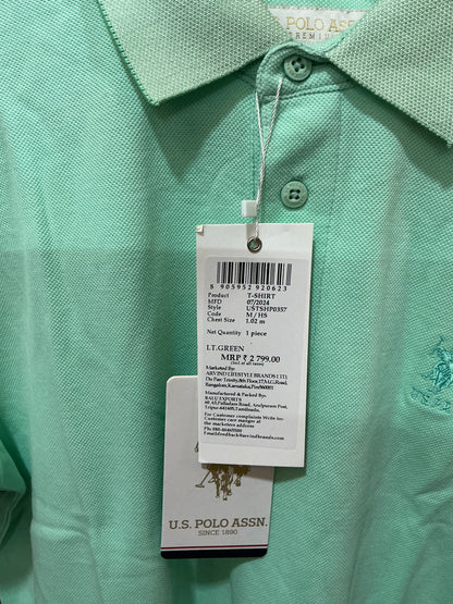 U.S. Polo Assn. Men’s Light Green Solid Polo T-Shirt | Premium Cotton Regular Fit