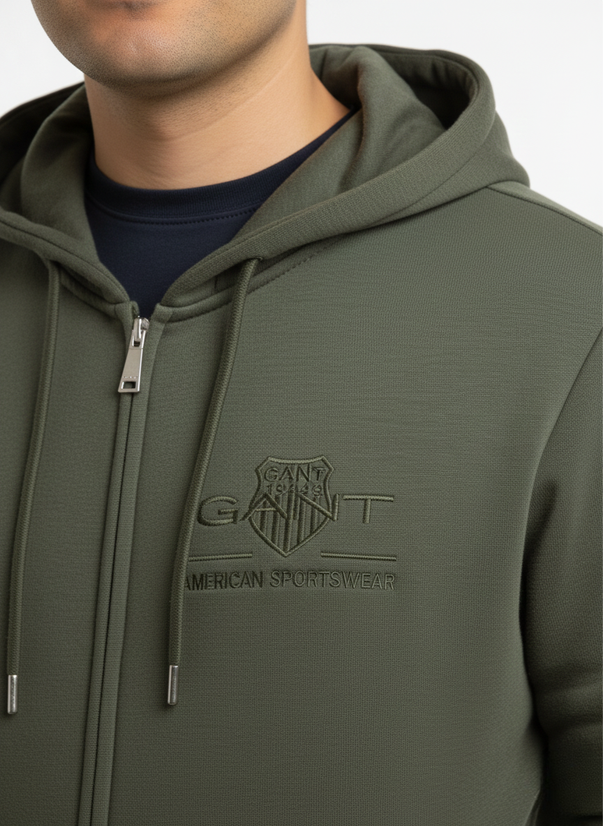 GANT Olive Zip-Up Hoodie