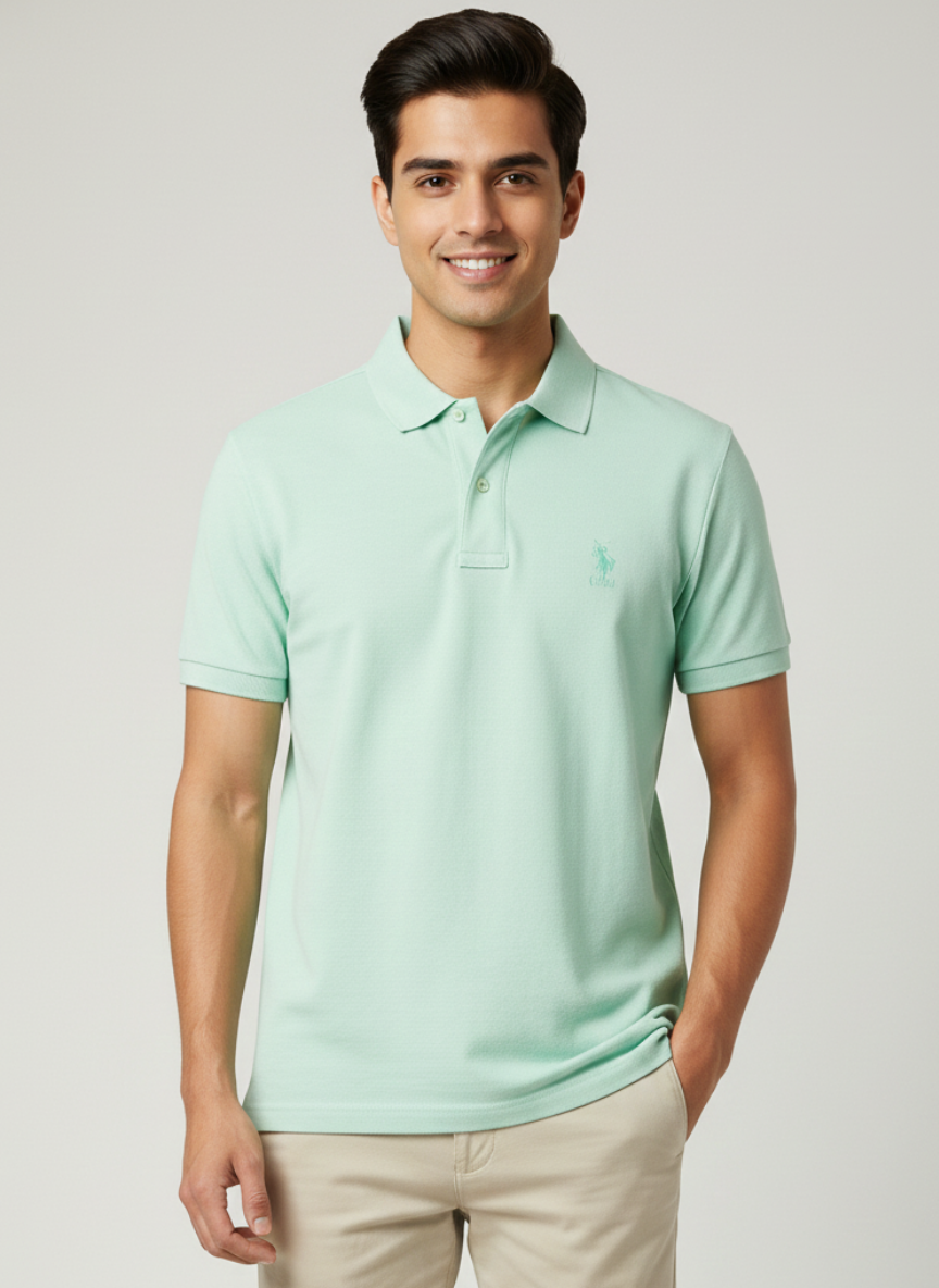 U.S. Polo Assn. Men’s Light Green Solid Polo T-Shirt | Premium Cotton Regular Fit