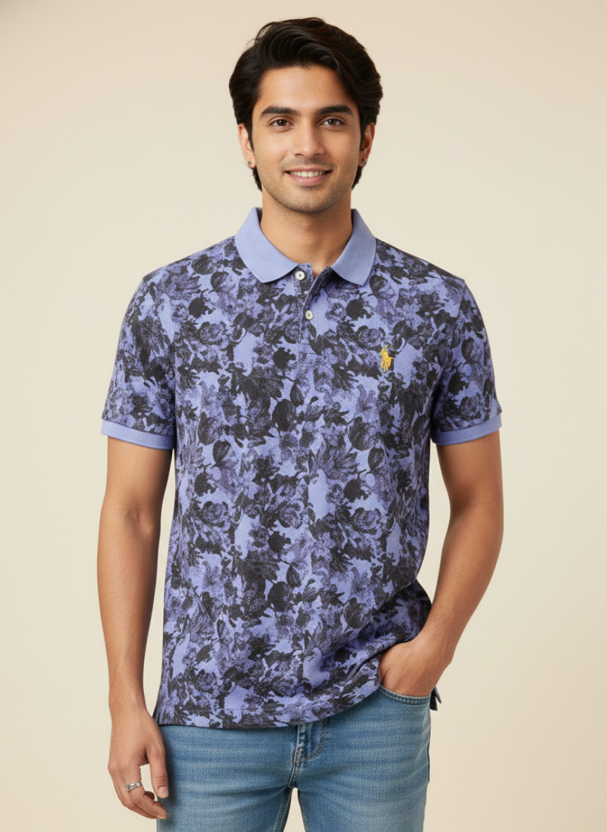 US Polo Assn Men’s Blue Floral Printed Polo T-Shirt