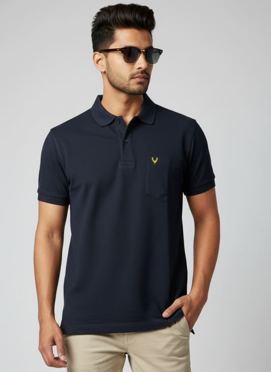 Allen Solly Men’s Navy Blue Solid Polo T-Shirt | Cotton Regular Fit