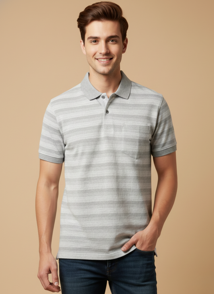 Monte Carlo Men’s Grey Striped Polo T-Shirt