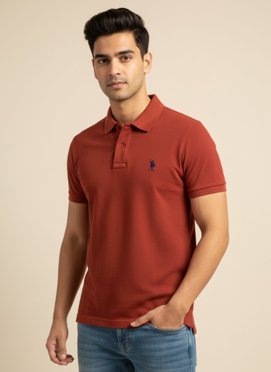US Polo Assn Men’s Rust Solid Polo T-Shirt with Embroidered Logo