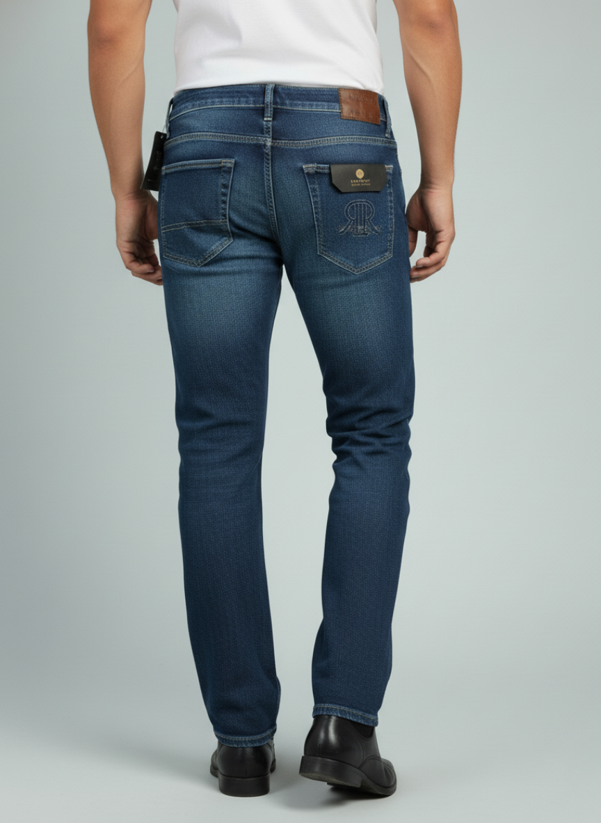 Rare Rabbit Men’s Mid-Wash Denim Jeans (Blue)