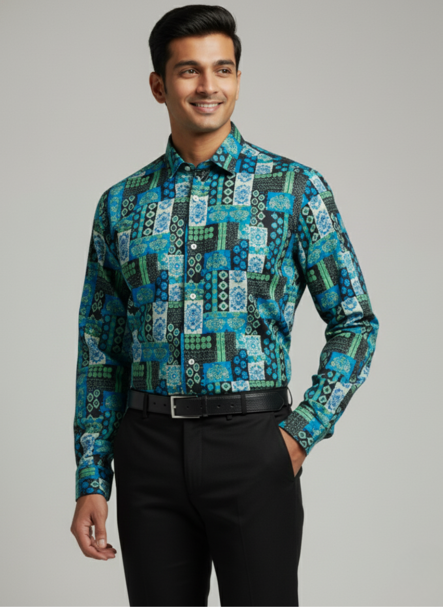 Rare Rabbit Men’s Multicolor Geometric Printed Shirt