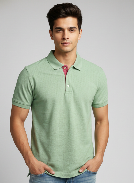 Rare Rabbit Men’s Solid Polo T-Shirt – Dusky Green | Premium Cotton Fit