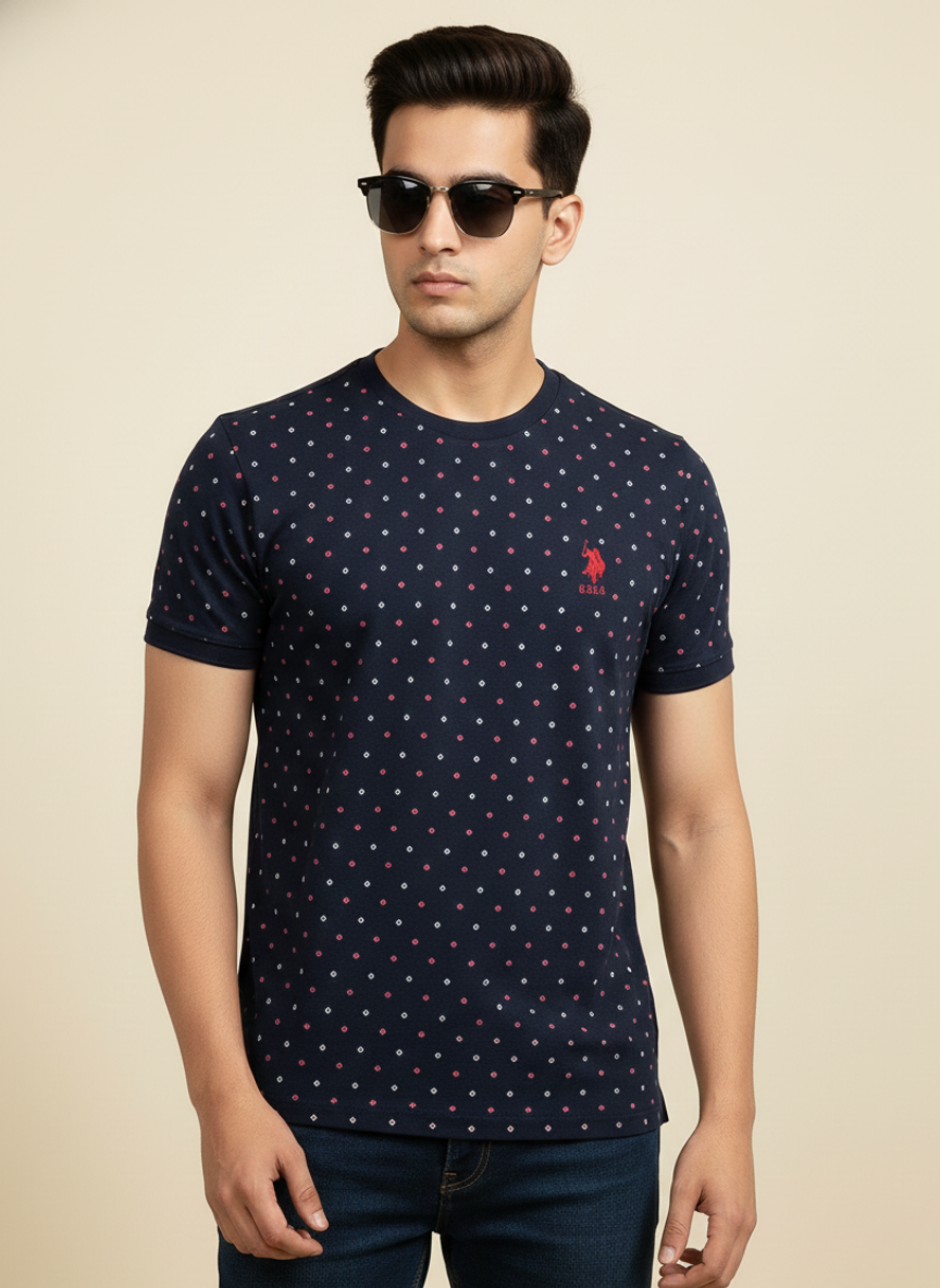 U.S. Polo Assn. Men’s Navy All-Over Print Polo T-Shirt | Premium Cotton Casual Fit