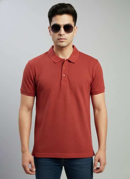 Spykar Textured Men's Polo T-Shirt (Brown)