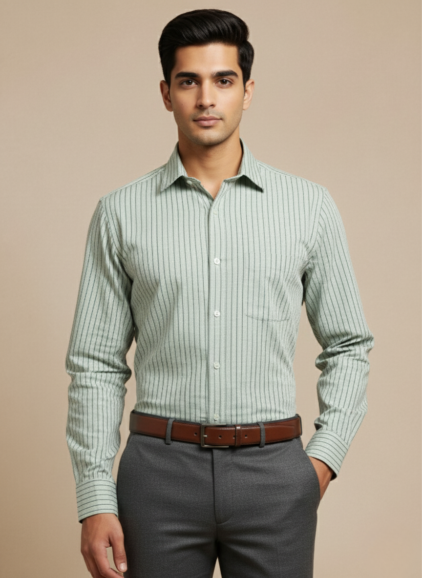 Rare Rabbit Men's Striped Cotton Shirt (Light Gray)