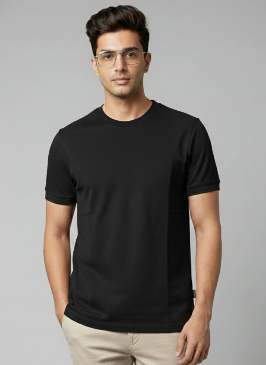 ZARA Men’s Solid Black Crew Neck T-Shirt
