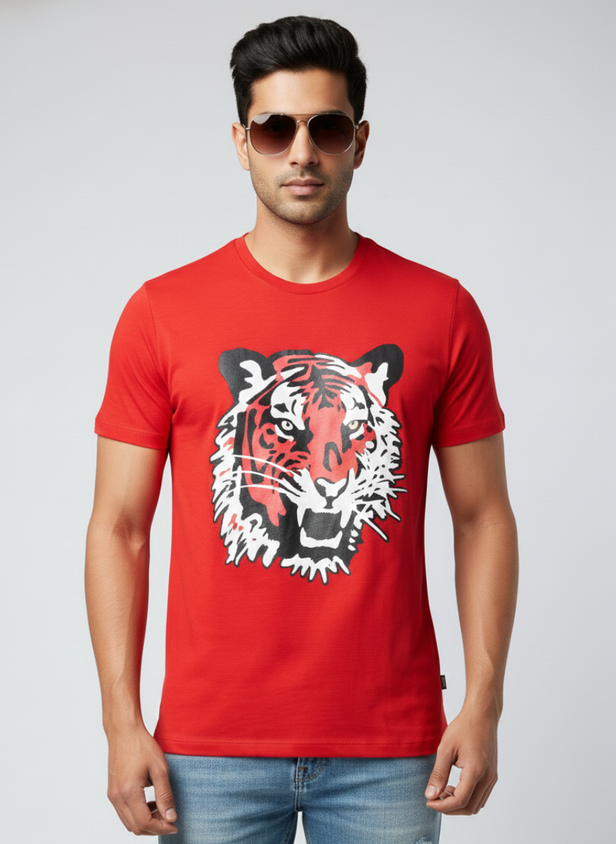 Hugo Boss Men’s Red Tiger Graphic Premium Cotton T-Shirt