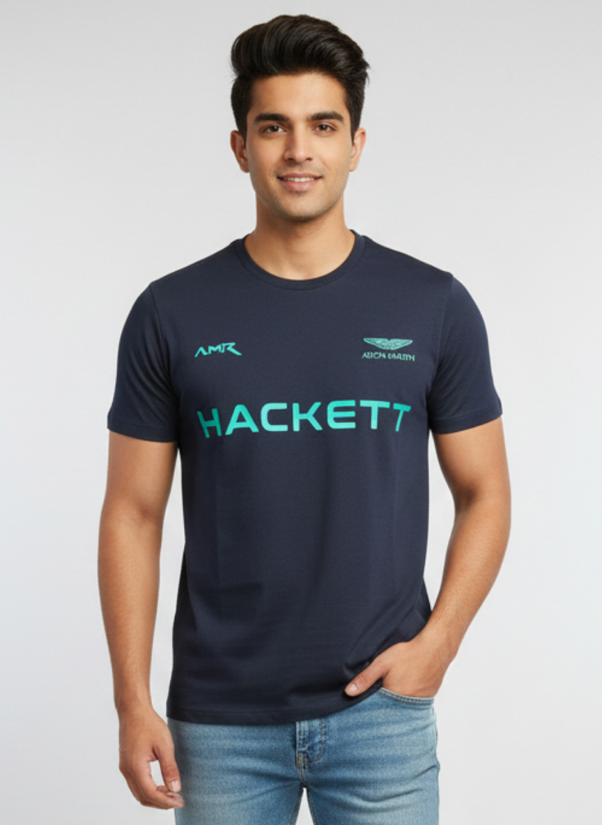 Hackett x Aston Martin Racing Men’s Navy Logo Print Premium Cotton T-Shirt