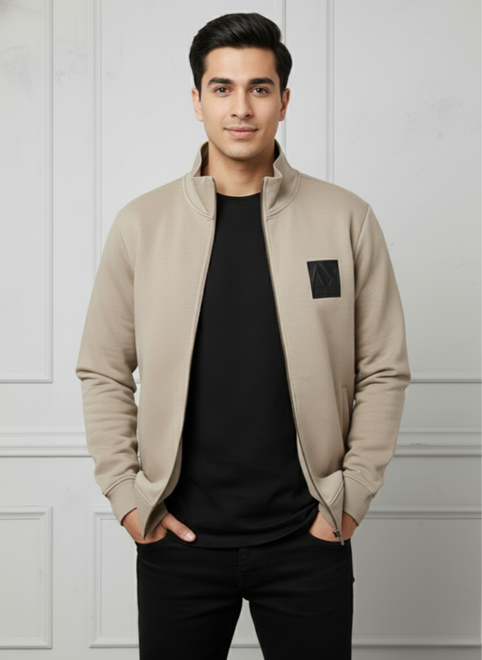 Armani Exchange Beige Zip-Up Sweatshirt