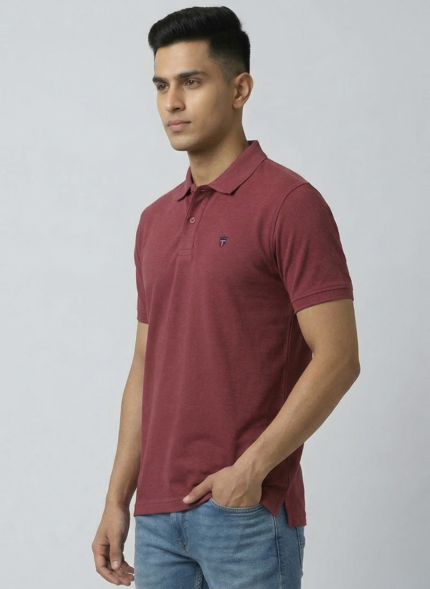 Louis Philippe Men’s Solid Red Polo Collar T-Shirt
