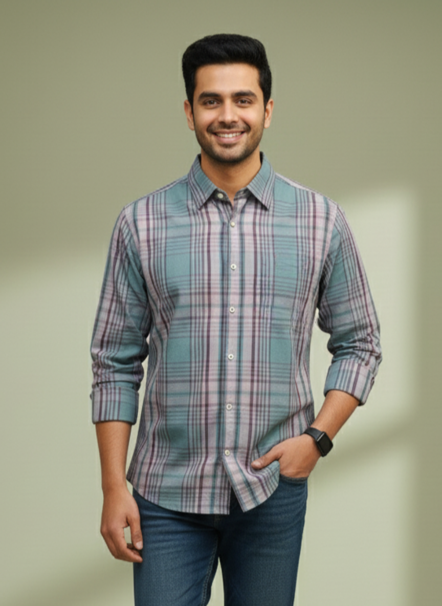 Rare Rabbit Men's Purple Checked Shirt