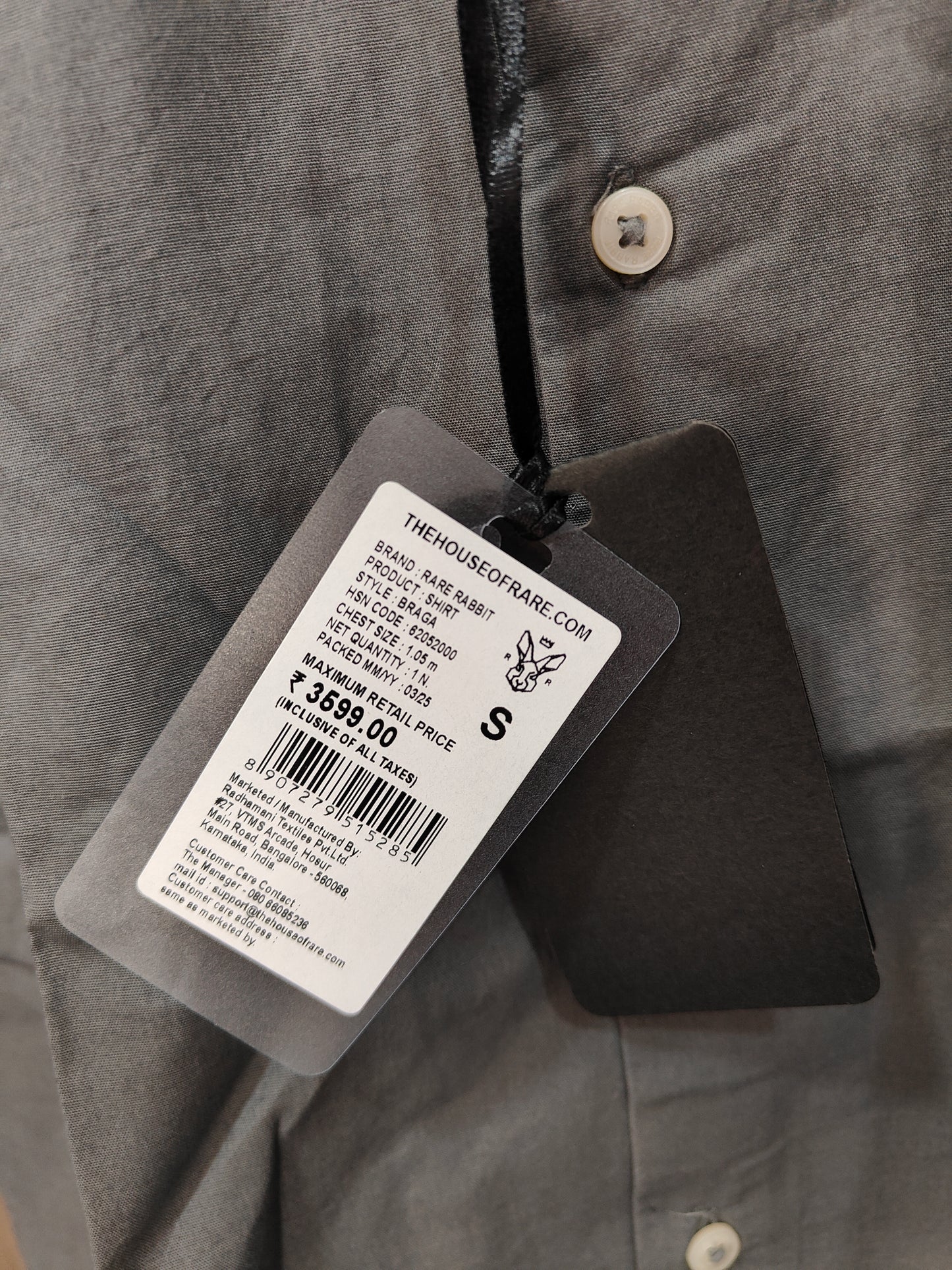 Rare Rabbit Men’s Charcoal Grey Slim Fit Half Sleeve Shirt