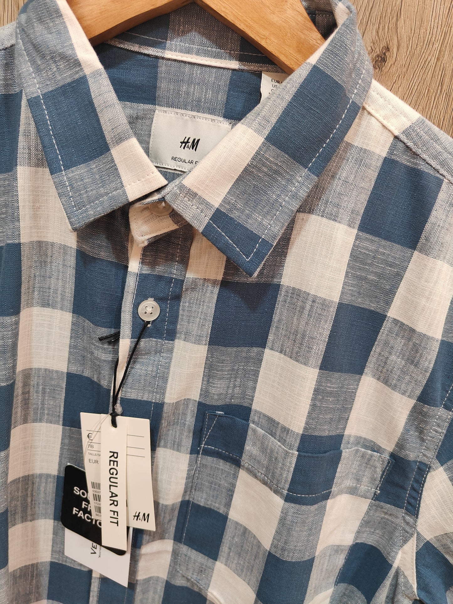 H&M Men’s Checkered Short Sleeve Cotton Shirt (Blue & White)