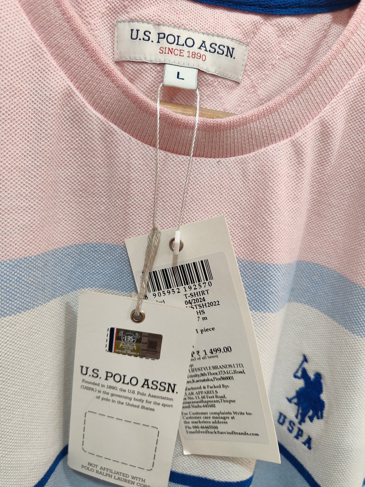 U.S.Polo Assn. Men’s Colorblock T-Shirt(Pastel Pink & Blue Stripes)